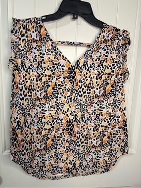 Versona Leopard Print V-Neck Ruffle Sleeve Camisole - Black, Tan, White